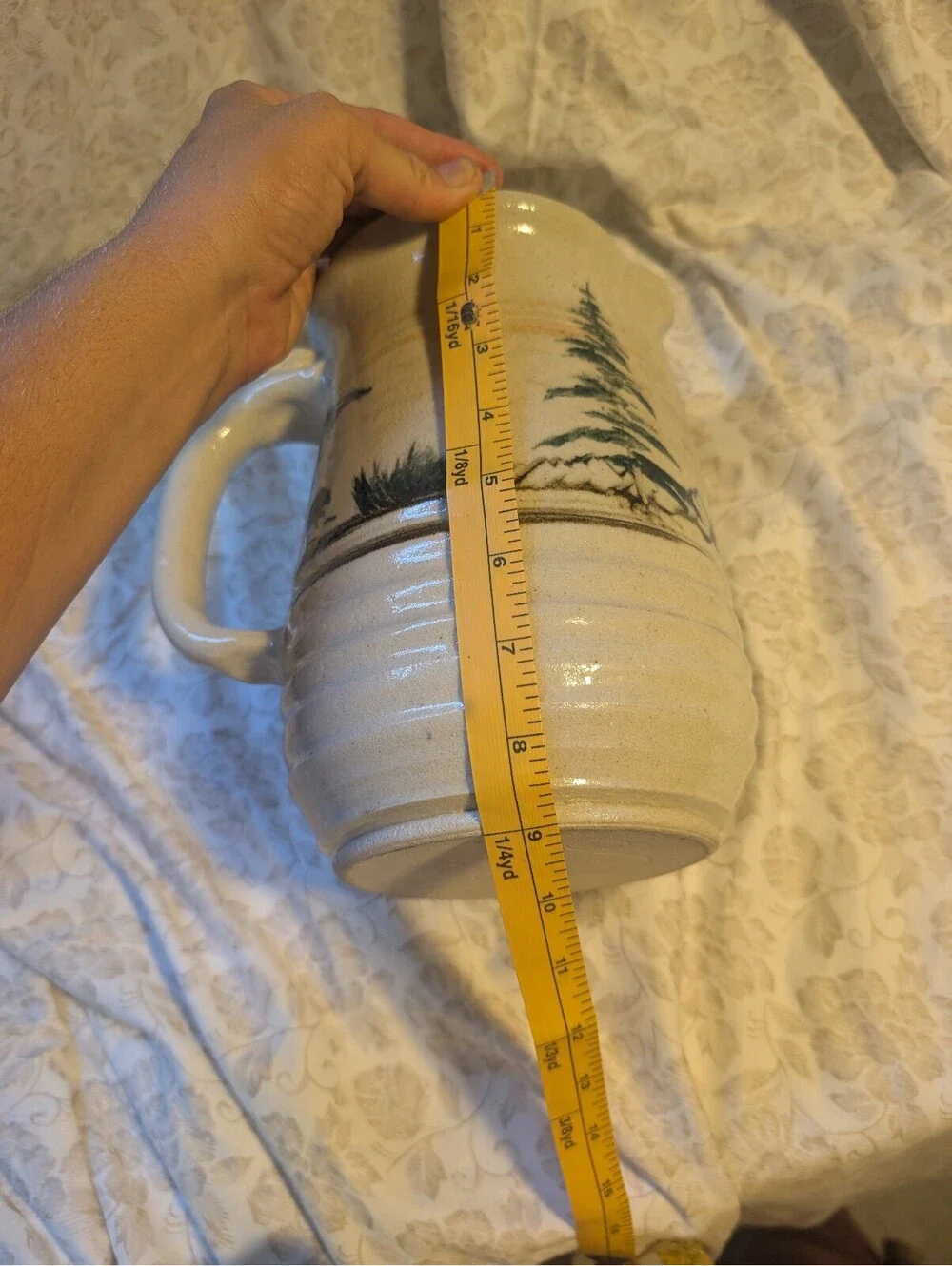 Handcrafted Ceramic Pitcher with Nature Landscape Design